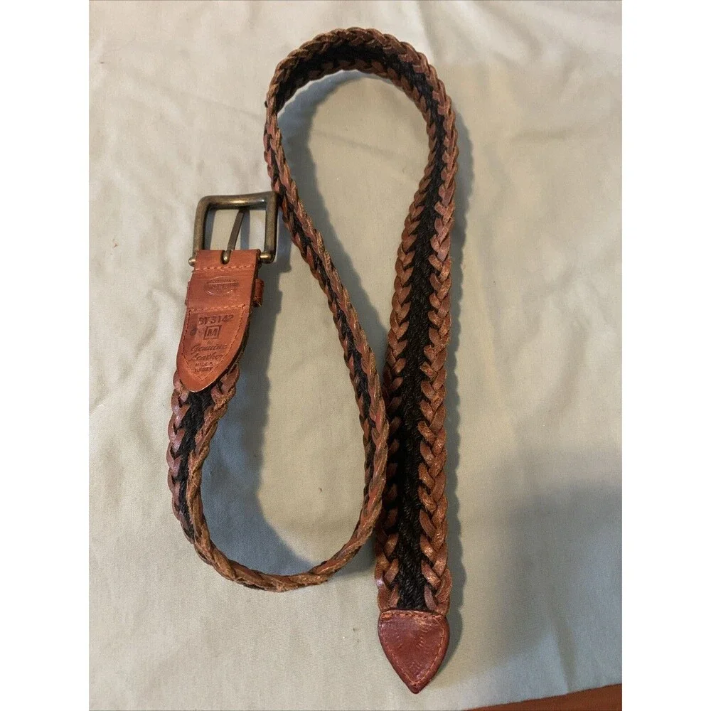 Fossil Brown Leather Braided Belt Womens Size M Made In Turkey BT3142